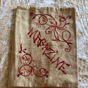 Embroidered arts/ crafts style cloth Magazine Holder, handmade